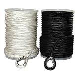 SGT KNOTS Nylon Anchor Rope w/Thimble White/Black Double Braid Nylon Anchor Line (3/8-1/2 in) - Braided Boat Anchor Rope - Marine Rope Lines for Anchors - Ancor Ropes for Boats (100-150 ft)