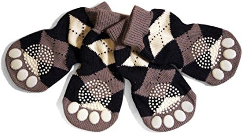 Mable Ruth Pet Dog & Puppy Nonslip Socks - Comfortable Shoes Boots With Rubber Reinforcement - Set of 4 Breathable Soft Traction Knit Socks For Dogs - Sock Design for Pet Dogs (X-Large, Argyle)