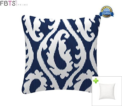 FBTS PrimeOutdoor Waterproof Decorative Throw Pillows with Inserts for Patio Furniture, 18x18 Inch Fade Resistant Patio Garden Cushions for Couch Bed Sofa, Paisley Navy