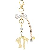 Sndperiexam 1 Pcs Lovely Gold Bow Keychain Bag Charms for Women, Heart Pearl Beaded Coquette, Handbag Purse Charms Cute Aesthetic Accessory Keychain
