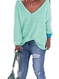 Xuan2Xuan3 Women V Neck Loose Casual Oversized Baggy Chunky Knit Pullovers Sweater Tops Jumpers
