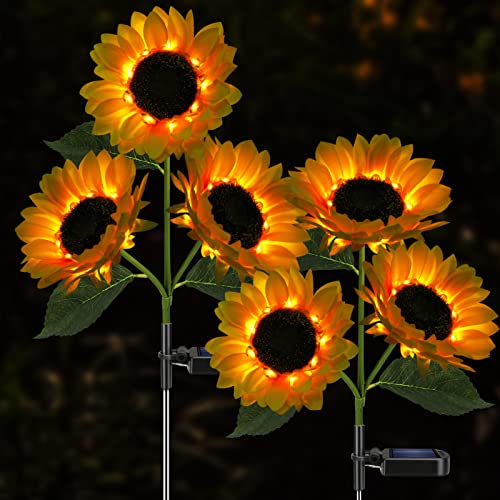 Meagoo Solar-Sonnenblumenlichter, 800 mA Solar-Gartenleuchte mit echt aussehenden Blumen, für den Außenbereich, wasserdicht, Solarstecker für Hinterho