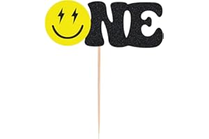 AHAORAY One Happy Dude Cake Topper - Smiley Face One Birthday Party Decorations - One Cool Dude 1st Birthday Cake Decor, for Baby Shower/Gender Reveal Party/Baby Party Photo Booth Props