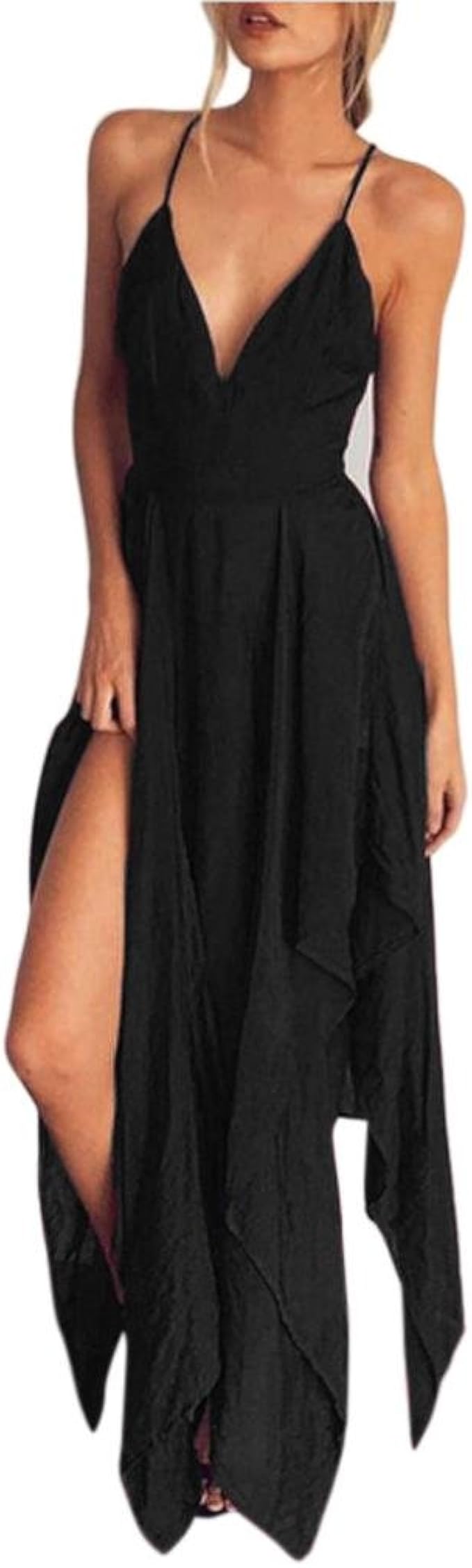 Rückenfreies Kleid Lang Schwarz