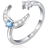 925 Sterling Silver Cz Moon Star Open Ring for Women ( Expandable Rings )