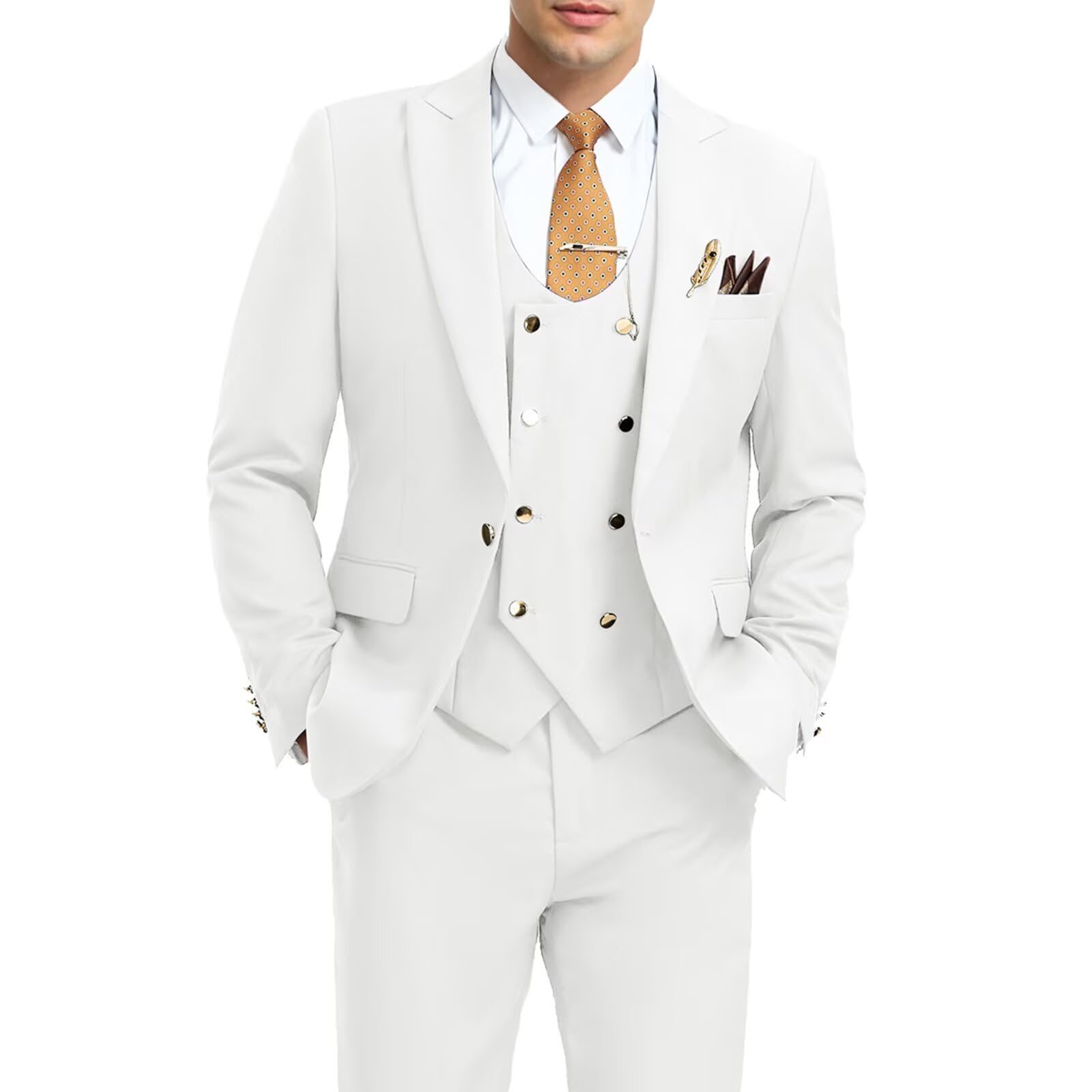 Aowdoy Men's Suits 3 Piece Slim Fit Tuxedo Suit One