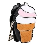 Queenfashion Cute Cartoon Women Ice Cream/ Cupcake Shape Mini Shoulder Bag Metal Chain Black