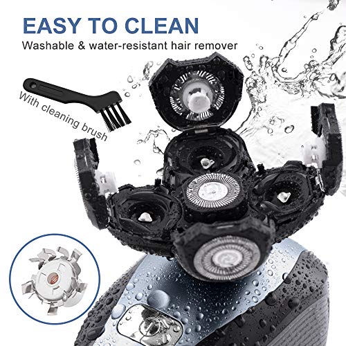 Telfun 5-in-1 Electric Razor for Men, Wet&Dry Rechargeable Mens Rotary Shavers, 4D Floating 5 Head Cordless Grooming Kit with Waterproof IPX7, Beard, Nose, Ear, Body Hair Trimmer, Face Cleaning Brush