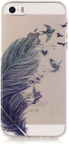 UCLL Iphone SE Case, Iphone5/5s Feather Bird Cover, Slim TPU Soft Gel Shock-Absorption Bumper Case Cover for Iphone SE/5/5S with a Screen Protector
