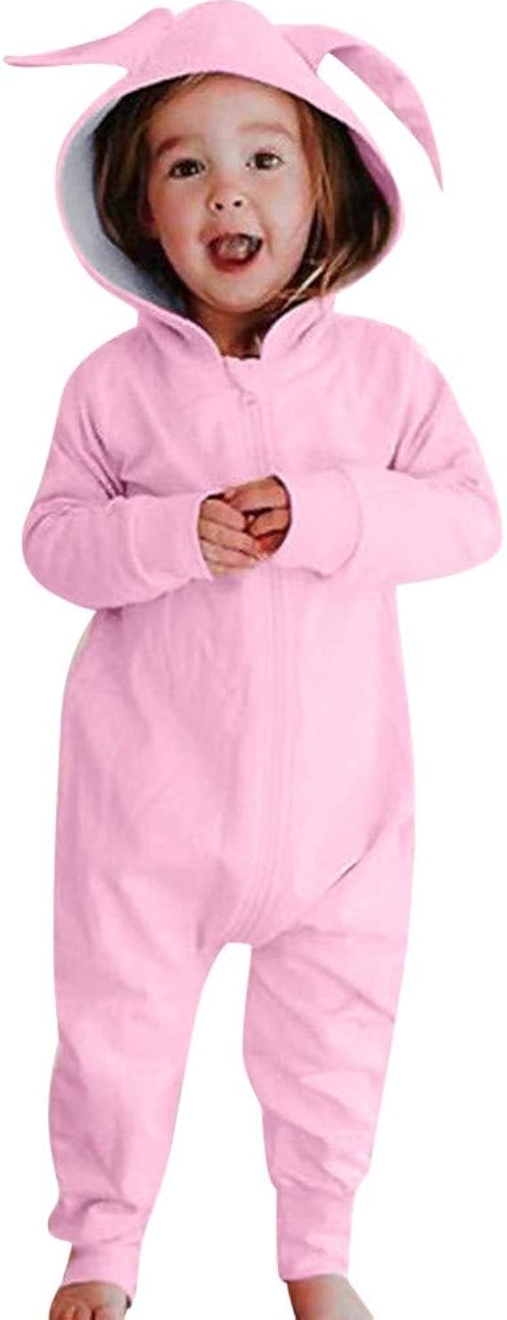 Amazon Co Jp プタス Putars 幼児の男の子の女の子の漫画固体のウサギの耳romperジッパー付きジャンプスーツ 12ヶ月 3 歳 服 ファッション小物