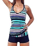 Tempt Me Women Two Pieces Plus Size Colored Stripe Athletic Tankini Swimsuits