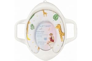 Soft Baby Padded Potty Training Seat for Boys and Girls, White with Giraffe Print Design, Easy-Grip Handles, Non-Skid Edge, B