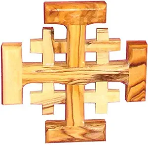 Zuluf Small Olive Wood Jerusalem Religious Hand Crafted Olive Wood Cross | Jerusalem Catholic Blessings Crusaders Medieval Wall Decorative Cross | Comes with Holy Land Certificate | 8cm / 3.1