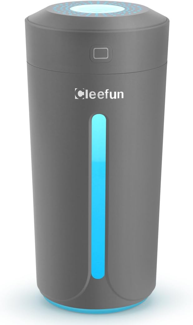 CLEEFUN Cool Humidifier Mist, Ultrasonic USB Portable Air Humidifiers Purifier for Cars Office Desk Home Kids Bedroom, 230ML Mini Desktop Cup Humidifier with LED Night Light and No Noise (Gray)