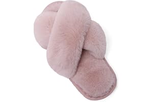 LightFun Girl's Fuzzy Fluffy Furry Slippers Fur Flip Flop Open Toe kids Slippers Cross Band Shoes Slides for Girls House Home Indoor Outdoor