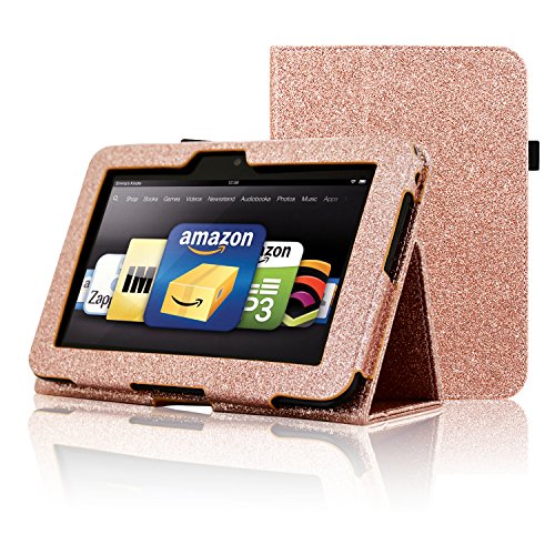 ACdream Kindle Fire HD 7 2012 Case, Folio Leather Wallet Case for Kindle Fire HD 7 2012 Version with Auto Sleep Wake Function, (Rose Gold Star of Paris)