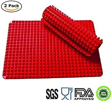 New Silicone Baking Mats Sheet Non-slip Pyramid Square Design,Healthy Cooking Mat Professional Heat-Resistant &amp; Fat-reducing 11" x 15.5" - 2 Pieces