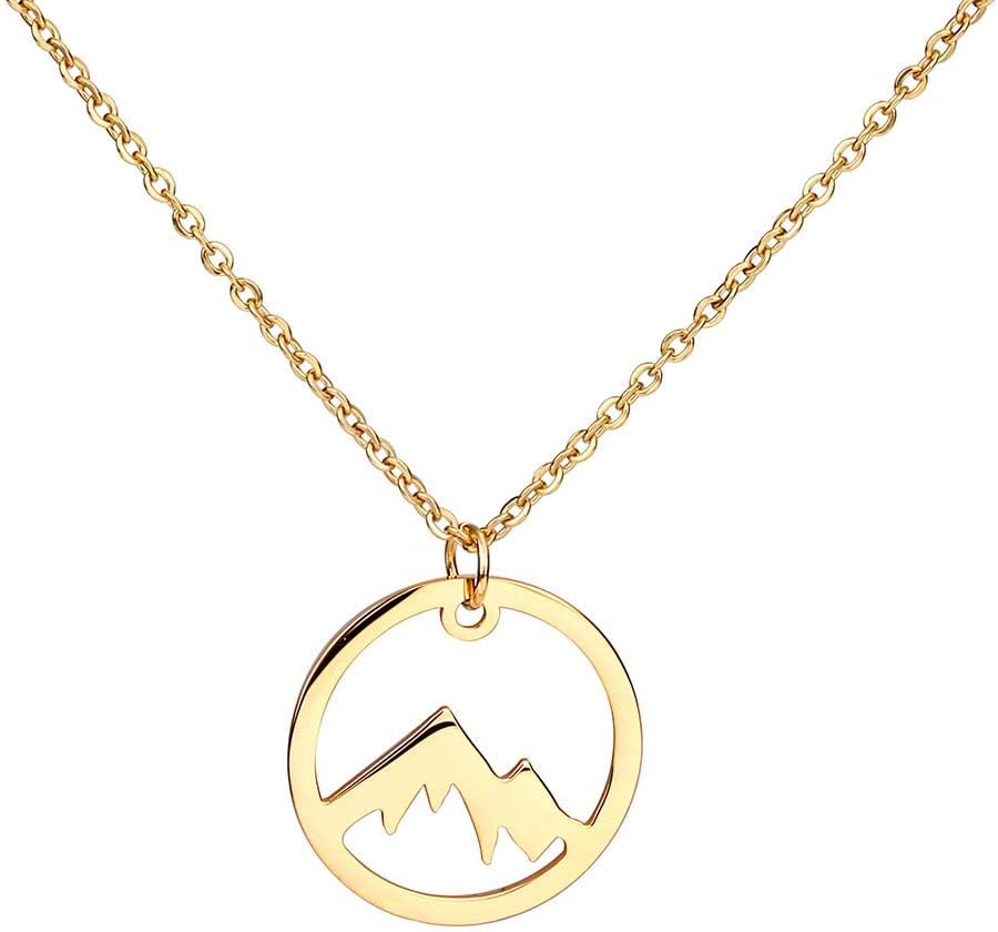 SUMMER LOVE Circle Snowy Mountain Pendant Necklace for Women Nature Lovers, Adventure, and Outdoor Lovers- The Mountains Are Calling Necklace (Gold)