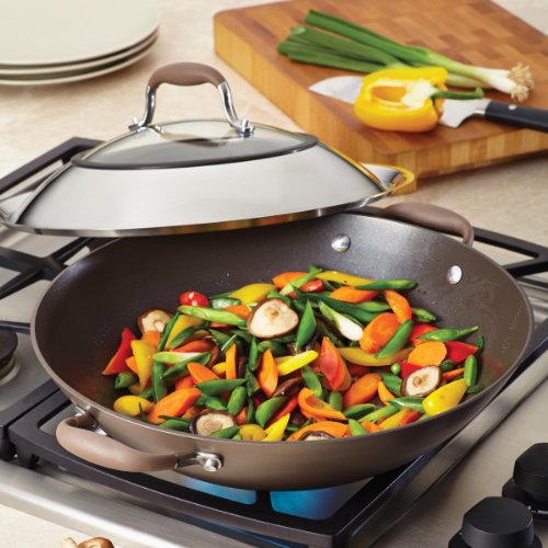 Anolon Advanced Hard Anodized Nonstick Stir Fry Wok Pan with Lid, 14