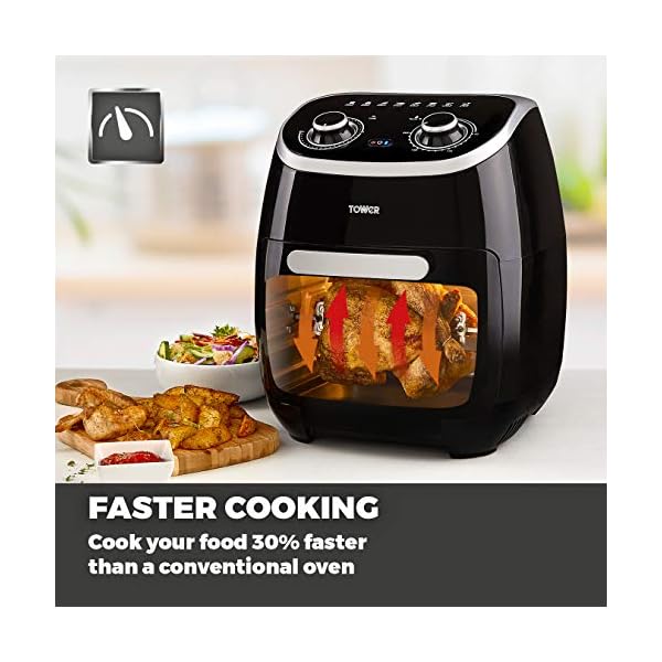 Tower-T17038-5-in-1-Air-Fryer-Oven-with-Rapid-Air-Circulation-Manual-Control-and-60-Minute-Timer-11-Litre-Black Tower T17038 Xpress 5-in-1 Manual Air Fryer Oven with Rapid Air Circulation, 60-Minute Timer, 11L, 2000W, Black