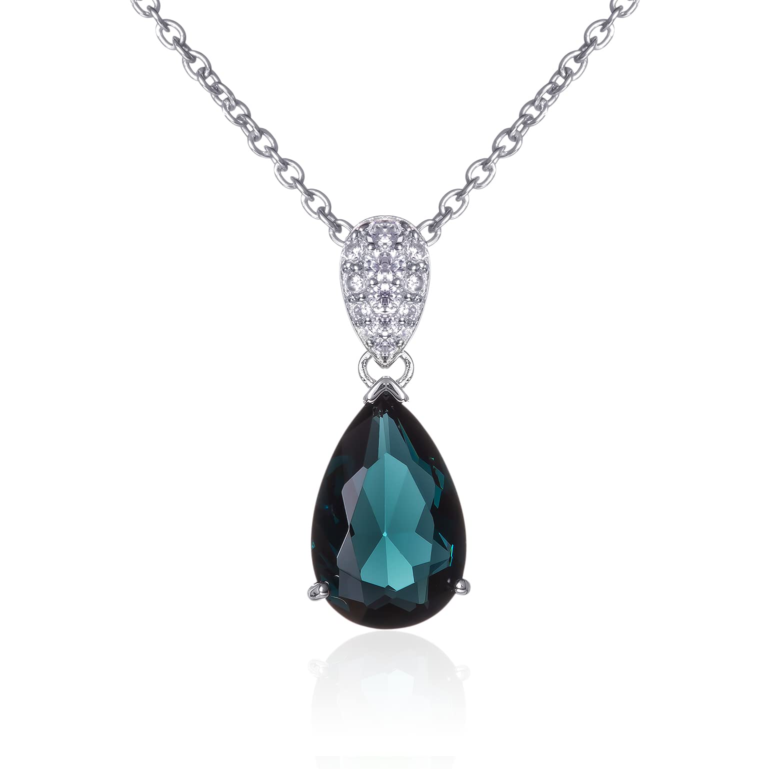 Namana Dark Blue Teardrop Pendant Necklace for Women. 925 Sterling Silver with Pear Shaped Dark Blue Stone and White Cubic Zirconia. Gift Box Included