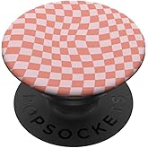 Classic Checkered Checker Checkerboard Wavy Peach Pink PopSockets Adhesive PopGrip