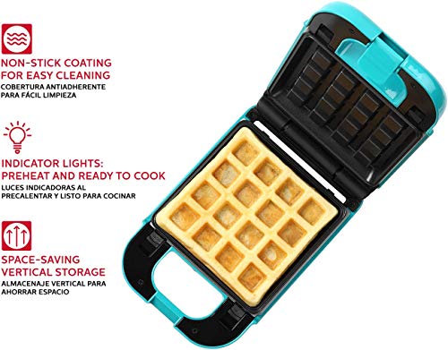 Holstein Housewares HH-09125008E Non-Stick Multi-Maker with Removable Waffle and Grill Plates, Teal/Stainless Steel