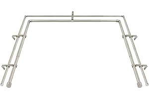 HOTOZON 1 Inch Heavy Duty Double Bay Window Curtain Rod,36-72 Inch Telescoping Center Rod, 20-36 Inch Adjustable Side Rod Set, Antique Silver, End Cap Finials