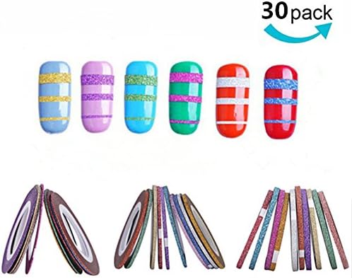 STRESS SPINNER 30 Mixed Rolls Glitter Scrub Nail Art Striping Tape Line Sticker DIY Self-Adhesive Decal Tools Manicure Accessories 0.2MM 1.3MM 2.3MM