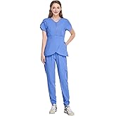 Uniforms World Lotus Scrubs Set for Women — Classic fit Top & Slim Jogging Pants, Yoga Waistband, 7 Pockets, Anti-Wrinkle