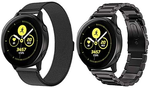 VICARA Compatible with Samsung Galaxy Watch Active (40mm) Bands, Stainless Steel Band + Loop Replacement Band for Samsung Galaxy Watch Active SM-R500 Smart Watch (2 Pack Black)