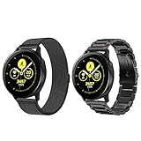 VICARA Compatible Samsung Galaxy Watch Active (40mm) Bands, Stainless Steel Band+Milanese Loop Replacement Band for Samsung Galaxy Watch Active SM-R500 Smart Watch (2 Pack Black)