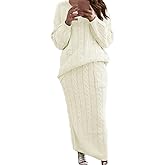 chouyatou Women Winter Casual Chunky Cable Knit Long Pencil Skirt 2 Piece Outfit Oversized Pullover Sweater Sets