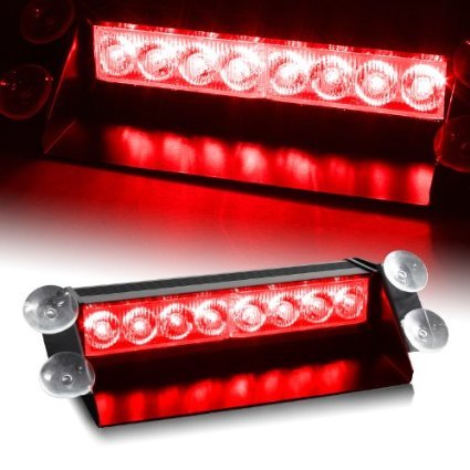 8 LED Warning Caution Car Van Truck Emergency Strobe Light Lamp For Interior Roof / Dash / Windshield (Red)