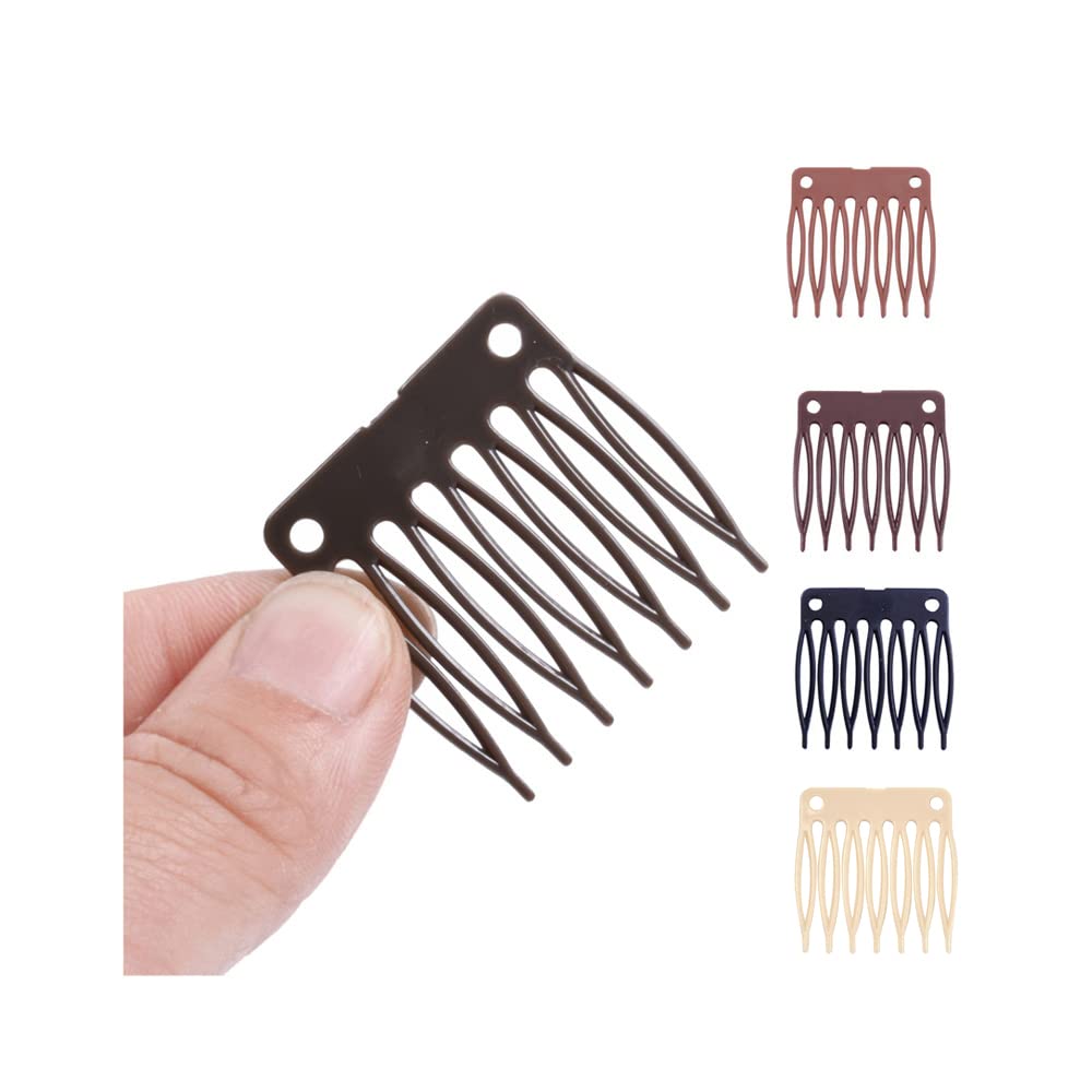 50pcs/Lot Hair Comb Slides Plastic 7-teeth Wig Clips Combs for Wig Making (Dark Brown) — image 1
