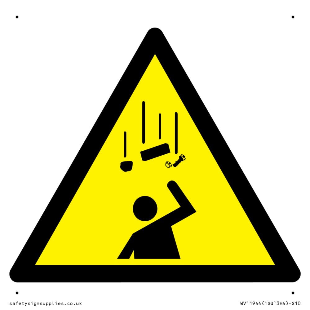 W035 Warning: Falling objects Sign - 100x100mm - S10