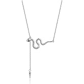 Watforsh Silver Snake Y Shape Emerald Pendant Adjustable Stackable Chain Charm Cubic Zirconia Thin Necklace for Women