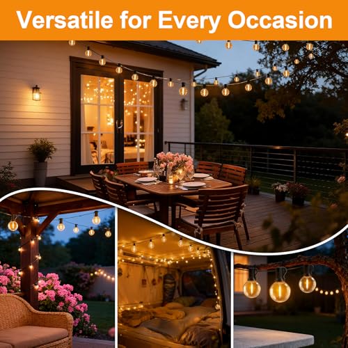 AODLEDY Outdoor String Lights, 60FT/18m 25+2 LED G40 Bulbs Garden Lights Mains Powered with Remote Control Dimmable Timer, Waterproof Festoon Light for Balcony Gazebo Patio Pergola
