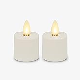 Luminara Flameless Tealights Rechargeable LED Set of 2 1.5" x 2.1", Battery Operated Moving Flame w/USB Charging Base, Indoor Safe Decorative Lights
