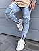 Men's Skinny Slim Fit Straight Ripped Destroyed Distressed Zipper Stretch Knee Patch Denim Jeans (32, Blue)