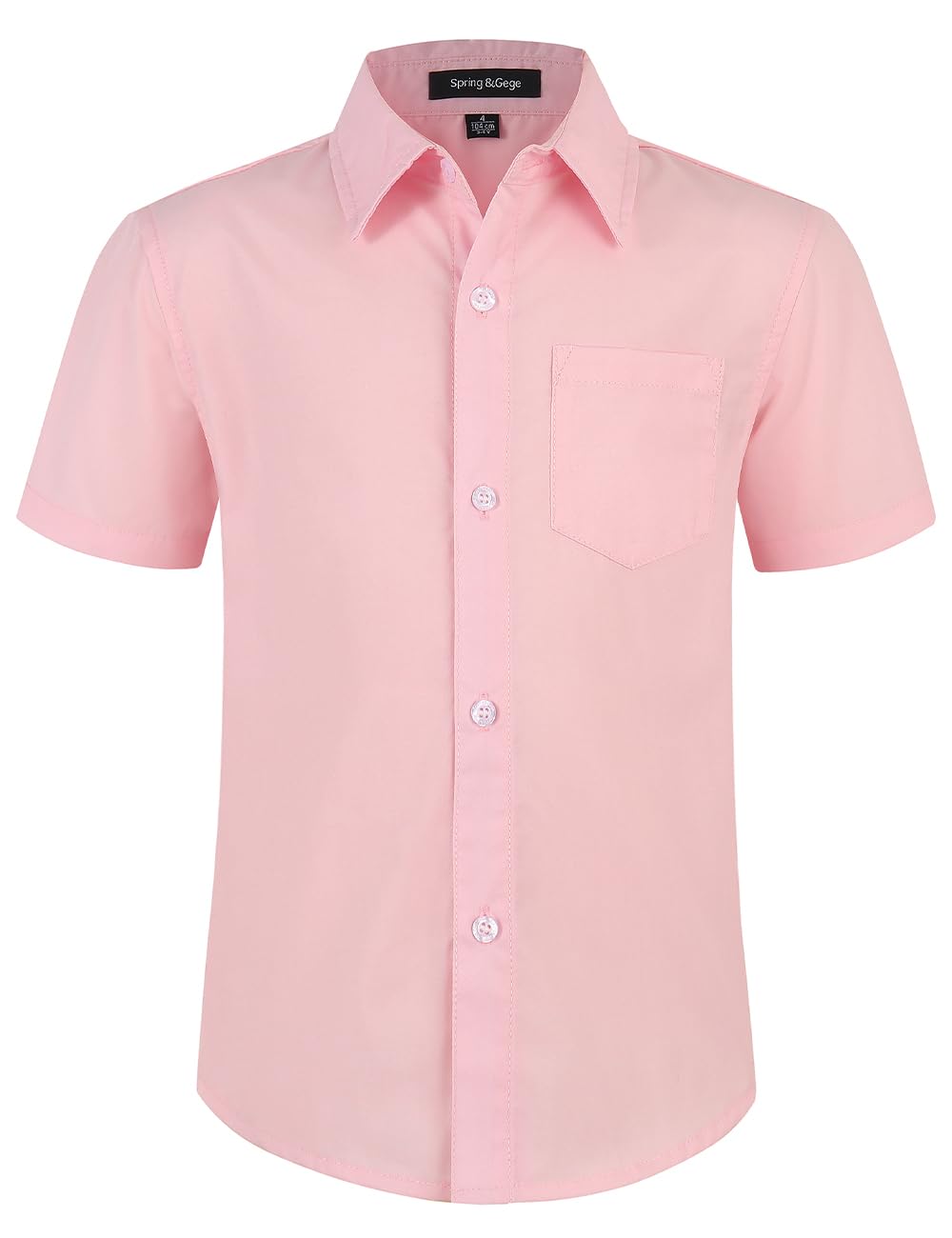 Photo 1 of Spring&Gege Boys' Short Sleeve Dress Shirts Formal Uniform Poplin Solid, Pink, U.S.Size 12