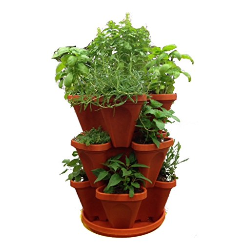 Mr. Stacky Self Watering 3 Tier Stackable Garden Vertical Planter Set, Terracotta Small - Thumbnail 3