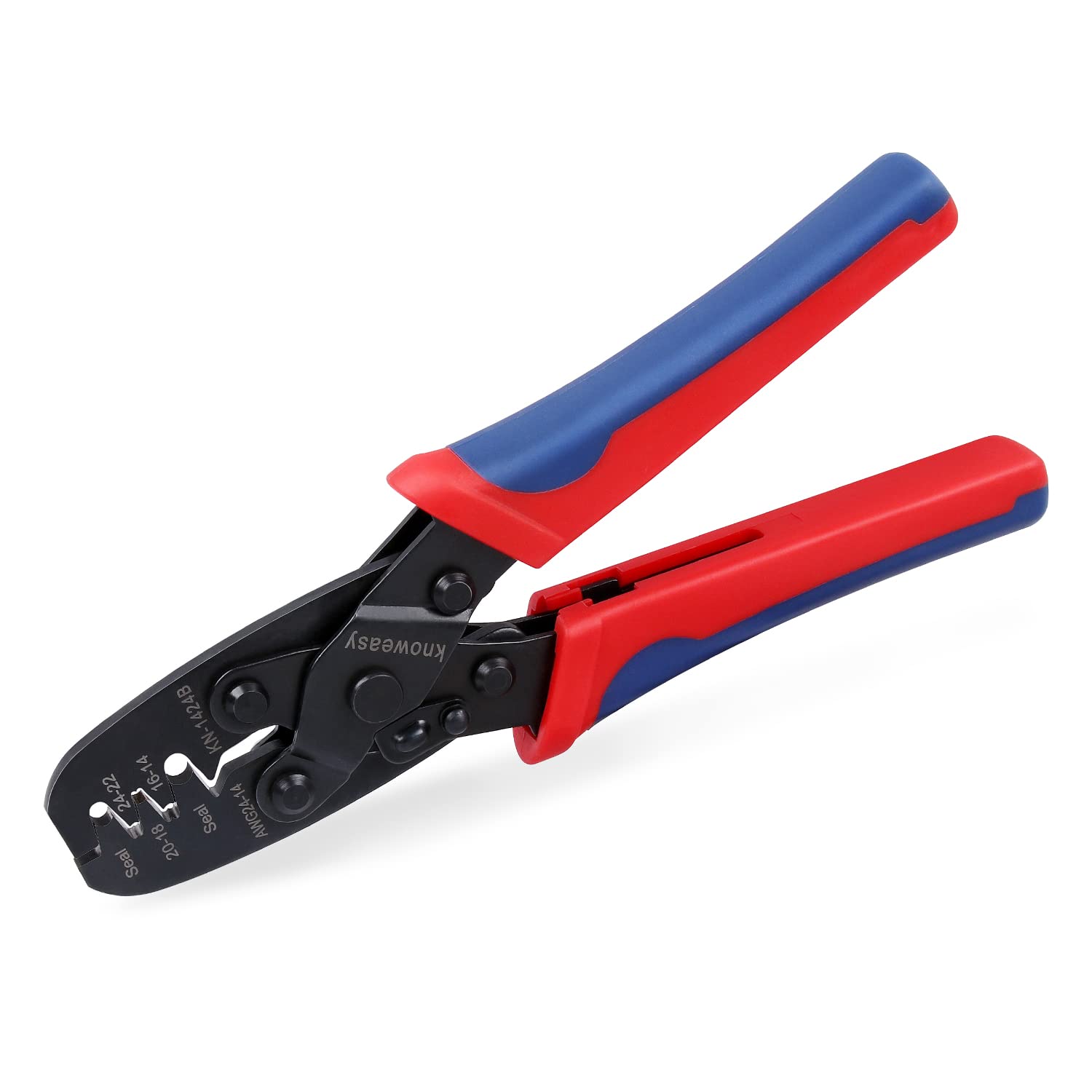 Knoweasy Weatherpack Crimping Tool and Open Cylinder Terminal Crimping Tool for Molex, Delphi, AMP/Tyco, Harley - Wire Crimper Compatible with German DT Series, AWG 24-14 1424B