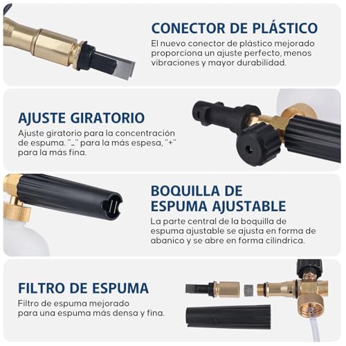 Boquillas de Espuma para Hidrolimpiadoras,Compatible Karcher SerieK(K2-K7) con Conector Rápido de 1/4"，750ML Boquilla Ajustable para Detallado de Autos, Limpieza de Casas y Jardines