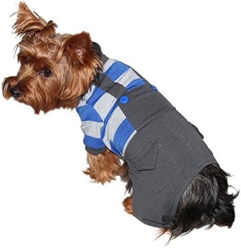 UP-Collection Grey Overall with Integrated Striped Dog T-Shirt, XX-Small