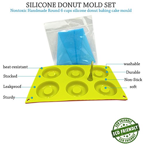 Silicone Donut Mold 2 Pack 6 Doughnut baking Pan with Reusable Pastry