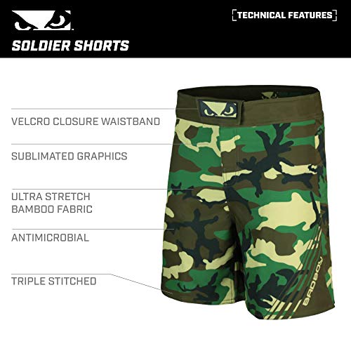 Bad Boy Soldier Series Bamboo Fiber Fitness Workout Training MMA Mixed Martial Arts Fight Shorts Camo Brown Small Brown - Small