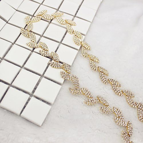 Crystal Rhinestone Trim by the Yard -Bridal Trim - Thin Crystal Trim - Rhinestone Chain Applique (Gold Metal)