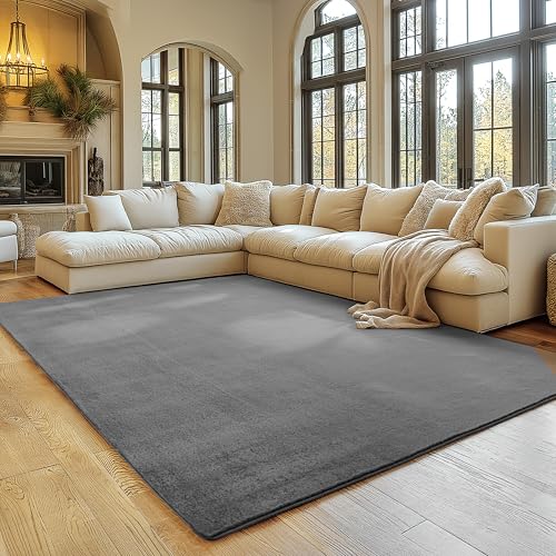 SIMPEX Teppich Grau 200x280 cm Waschbarer Kurzflor Teppich, rutschfest & weich, modernes einfarbiges Design für Wohnzimmer, Schlafzimmer, Küche & Kind