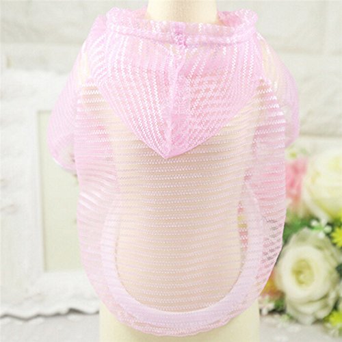 ADSRO Pet Puppy Costume, Summer Breathable Sunscreen Coat Hooded T-Shirt Sun Protection Pinstripe Cooling Vest size XXL (Pink)